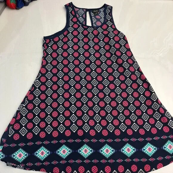 Justify Sleeveless Fit & Flare Dress Geometric Print Navy Pink - Picture 5 of 7